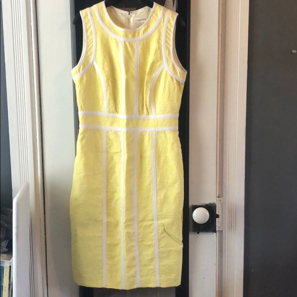 Calvin Klein size 2 yellow and white dress